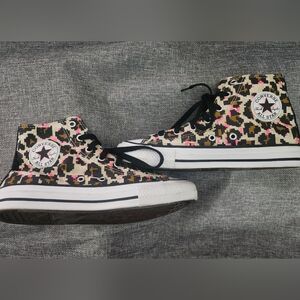 Converse High-Top (JUNIOR 4) - Black, Pink, Tan Leopard Pixel